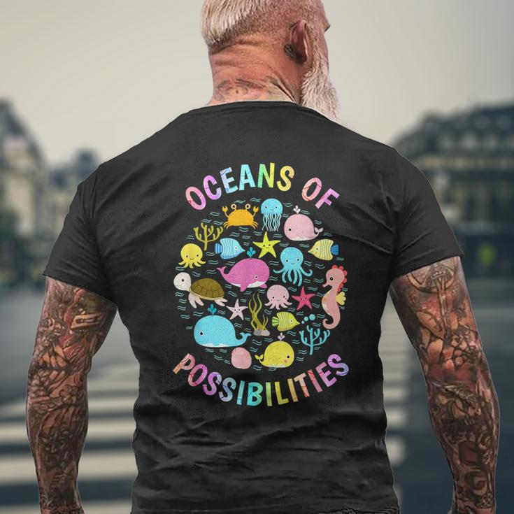 Cute Oceans Of Possibilities Summer Reading Sea Creatures Mens Back Print T-shirt Gifts for Old Men