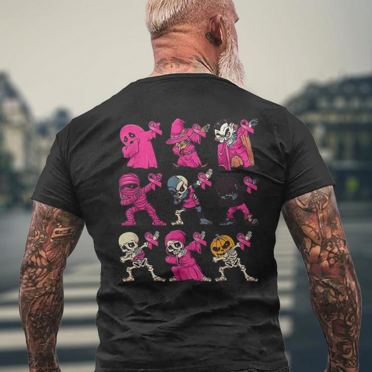 Dabbing Halloween Skeleton Pumpkin Breast Cancer Awareness Men's T-shirt Back Print Gifts for Old Men