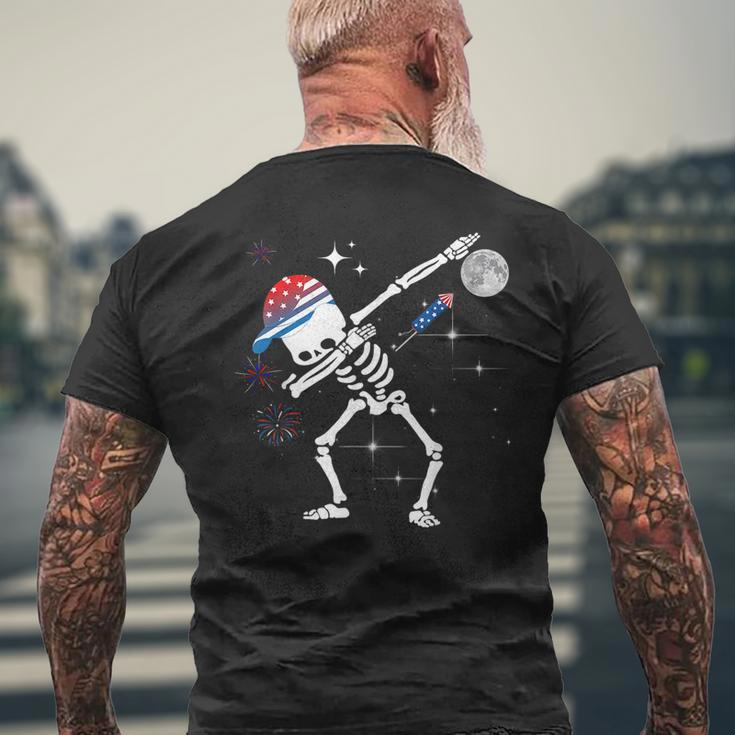 Dancing Dabbing Skeleton 4Th Of July American Flag Skellies Dancing Funny Gifts Mens Back Print T-shirt Gifts for Old Men
