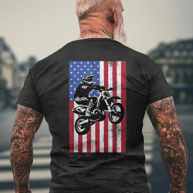 Dirt Bike American Flag Motocross Biker For 4Th Of July Usa Mens Back Print T-shirt Gifts for Old Men