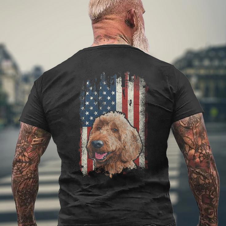 Distressed Goldendoodle American Flag Patriotic Dog Mens Back Print T-shirt Gifts for Old Men