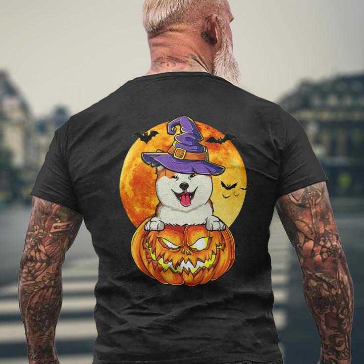 Dog Akita Witch Pumpkin Halloween Dog Lover Funny Mens Back Print T-shirt Gifts for Old Men