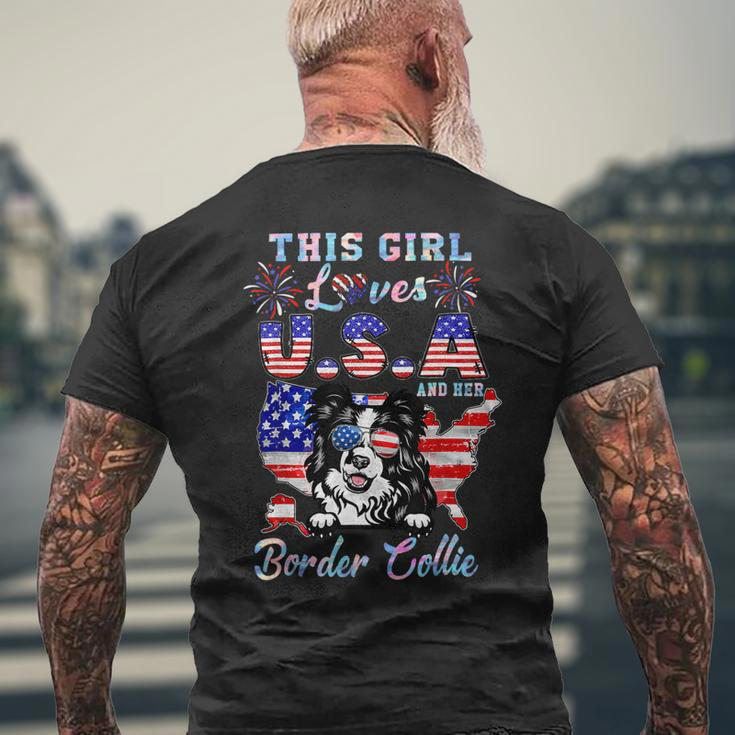 Dog Border Collie This Girl Loves Usa And Her Dog Border Collie 4Th Of July Mens Back Print T-shirt Gifts for Old Men