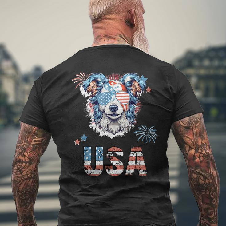 Dog With Usa Letters 4Th Of July Patriotic Men's Crewneck Short Sleeve Back Print T-shirt Gifts for Old Men