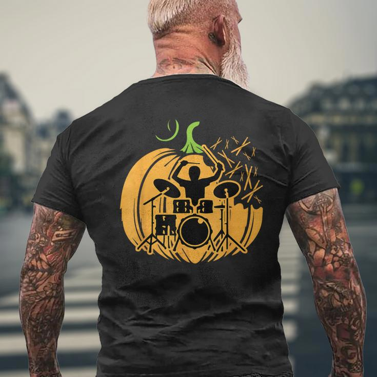 Drum-Mer Pumpkin Band Rock Music Lover Cool Musician Men's T-shirt Back Print Gifts for Old Men