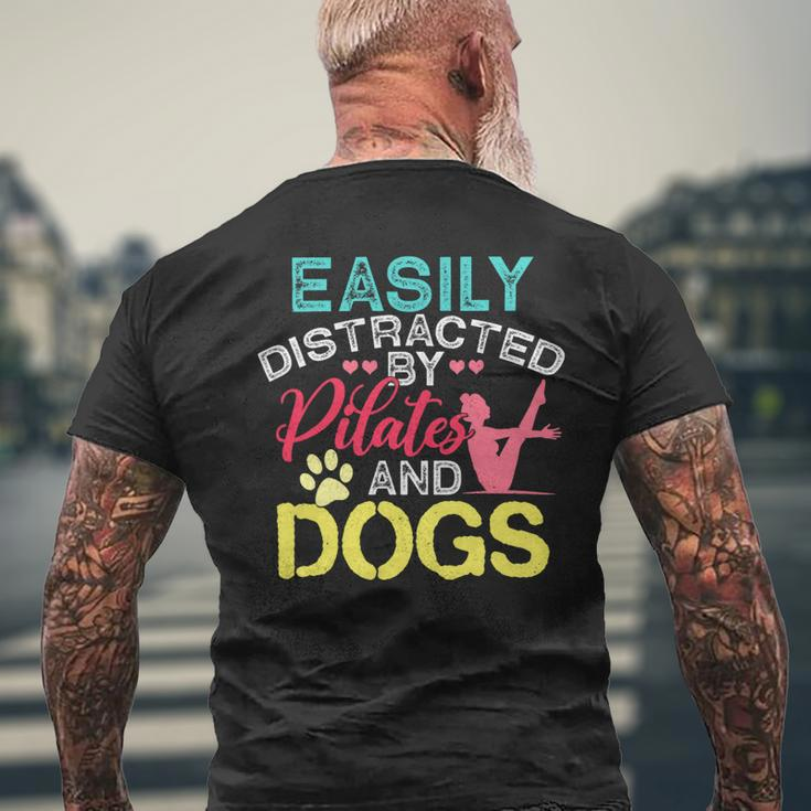 Easily Distracted By Pilates Dogs Fitness Coach Workout Mens Back Print T-shirt Gifts for Old Men