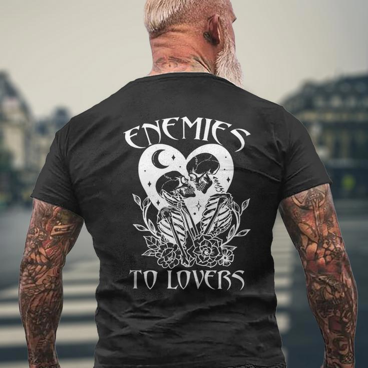 Enemies To Lovers Skeleton Bookish Romance Reader Book Club Mens Back Print T-shirt Gifts for Old Men