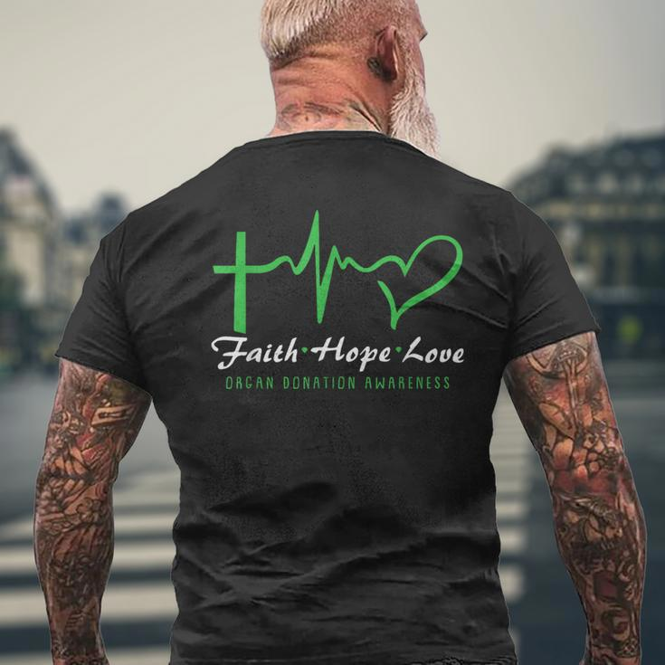 Faith Hope Love Organ Donation Awareness Green Ribbon Donor Mens Back Print T-shirt Gifts for Old Men