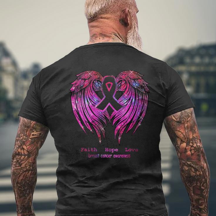 Faith Hope Love Wings Breast Cancer Awareness Back Men's T-shirt Back Print Gifts for Old Men