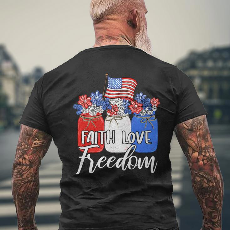 Faith Love Freedom American Flag Mason Jar Christian Mens Back Print T-shirt Gifts for Old Men
