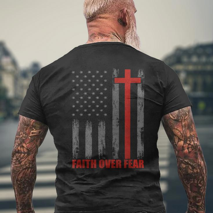 Faith Over Fear 4Th Of July American Flag Cross Mens Back Print T-shirt Gifts for Old Men