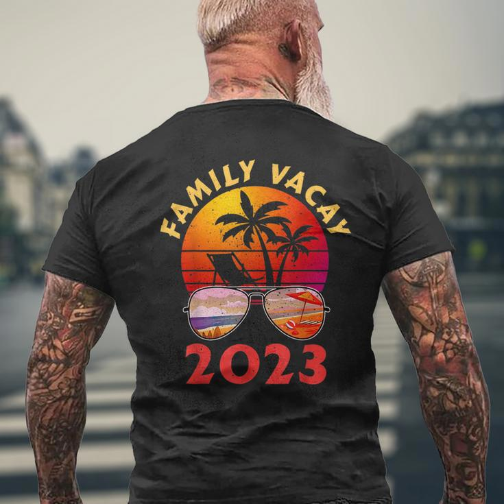 Family Vacay 2023 Retro Sunset Beach Trip Vacation Matching Mens Back Print T-shirt Gifts for Old Men