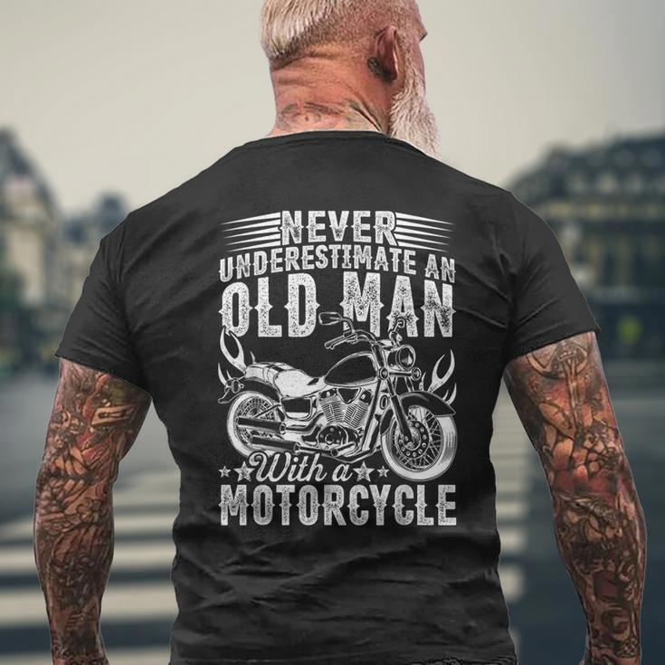 Fathers Day Bday Never Underestimate An Old Man Motorcycle Mens Back Print T-shirt Gifts for Old Men