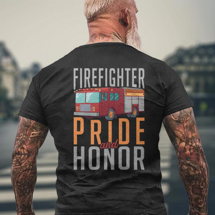 Firefighter Pride And Honor Fire Rescue Fireman Mens Back Print T-shirt Gifts for Old Men