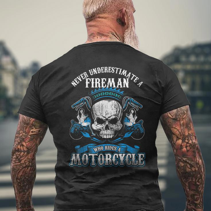 Fireman Biker Never Underestimate Motorcycle Skull Men's T-shirt Back Print Gifts for Old Men