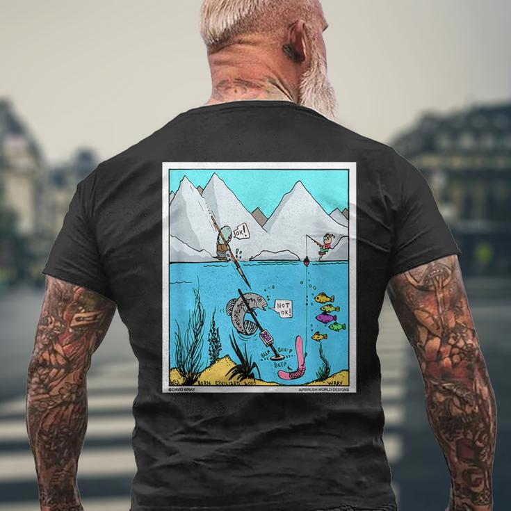 Fish With Metal Detector Funny Fishing Treasure Hunter Gift Mens Back Print T-shirt Gifts for Old Men