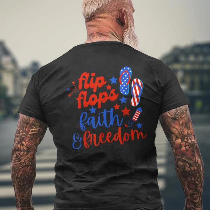 Flip Flops Faith And Freedom Fireworks 4Th Of July Us Flag Mens Back Print T-shirt Gifts for Old Men