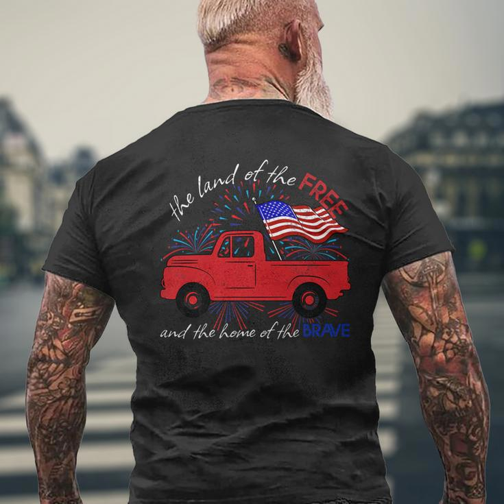 Fourth Of July Patriotic Classic Pickup Truck American Flag Mens Back Print T-shirt Gifts for Old Men