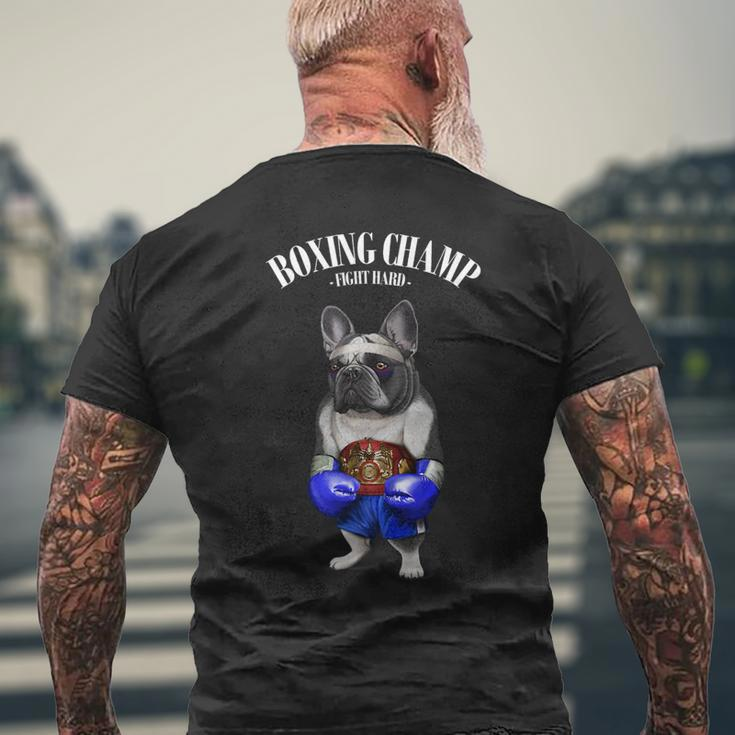 Funny Boxing Champion French Bull Dog Fighter Mens Back Print T-shirt Gifts for Old Men