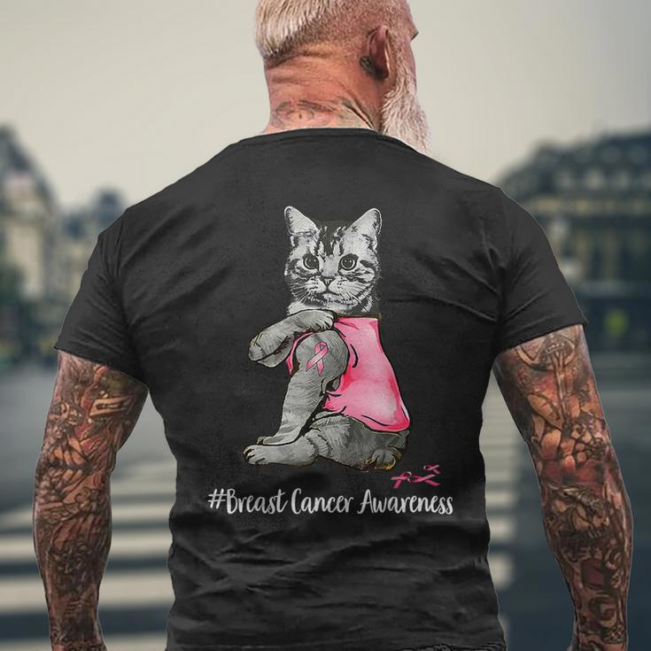 Cat Pink Ribbon In October We Wear Pink Breast Cancer Men's T-shirt Back Print Gifts for Old Men