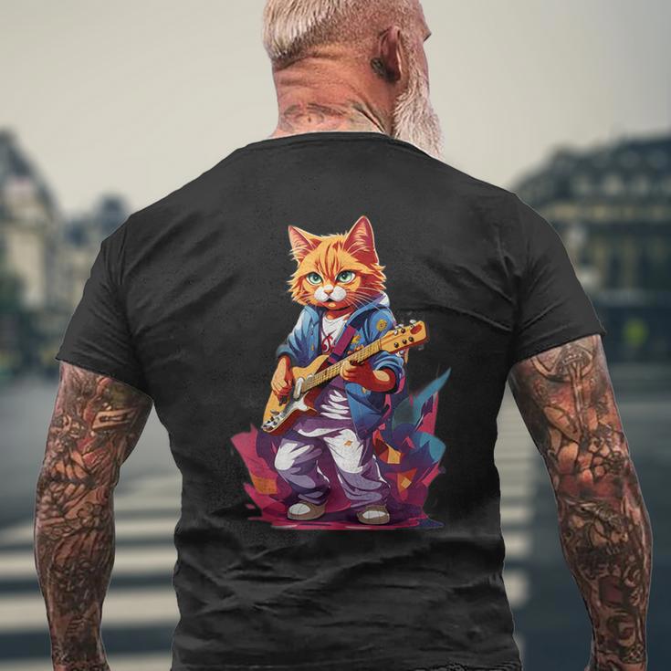 Cat Playing Guitar Cat Lover Graphic Cats Kitten Lover Men's T-shirt Back Print Gifts for Old Men