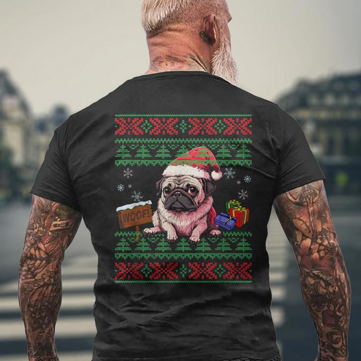 Dog Lovers Cute Pug Santa Hat Ugly Christmas Sweater Men's T-shirt Back Print Gifts for Old Men
