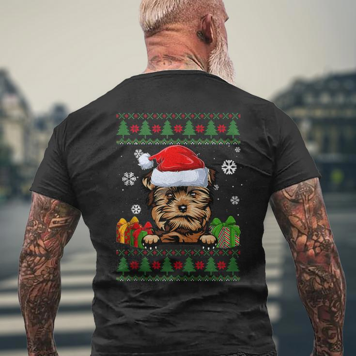 Dog Lovers Yorkie Santa Hat Ugly Christmas Sweater Men's T-shirt Back Print Gifts for Old Men