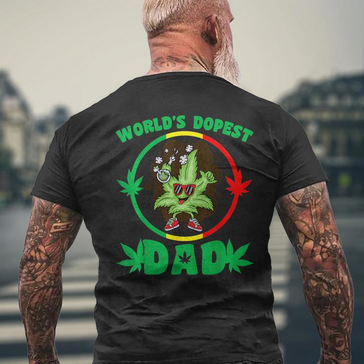 Funny Fathers Day Worlds Dopest Dad Cannabis Marijuana Weed Mens Back Print T-shirt Gifts for Old Men