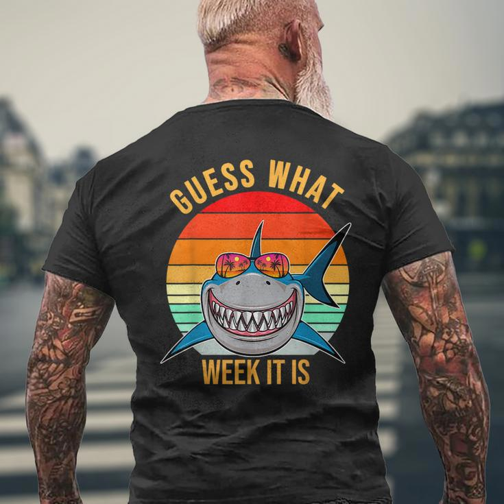 Funny Guess What Week It Is Shark Lover Ocean Animal Mens Back Print T-shirt Gifts for Old Men