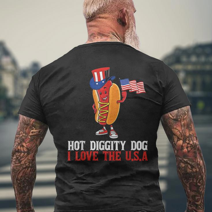 Funny Hot Diggity Dog I Love Usa American Flag 4Th Of July Men's Crewneck Short Sleeve Back Print T-shirt Gifts for Old Men