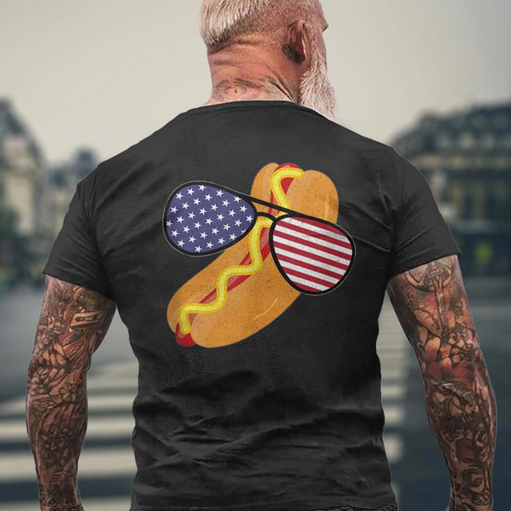 Funny Hot Dog Glasses 4Th Of July Usa Patriotic Hot Dog Flag Mens Back Print T-shirt Gifts for Old Men