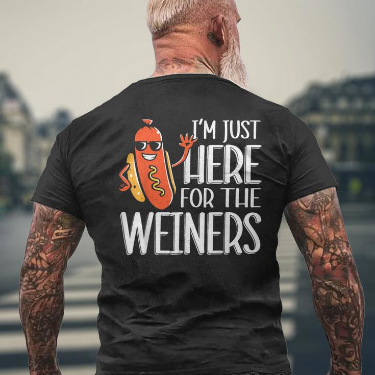 Funny Hot Dog Im Just Here For The Wieners 4Th Of July Mens Back Print T-shirt Gifts for Old Men