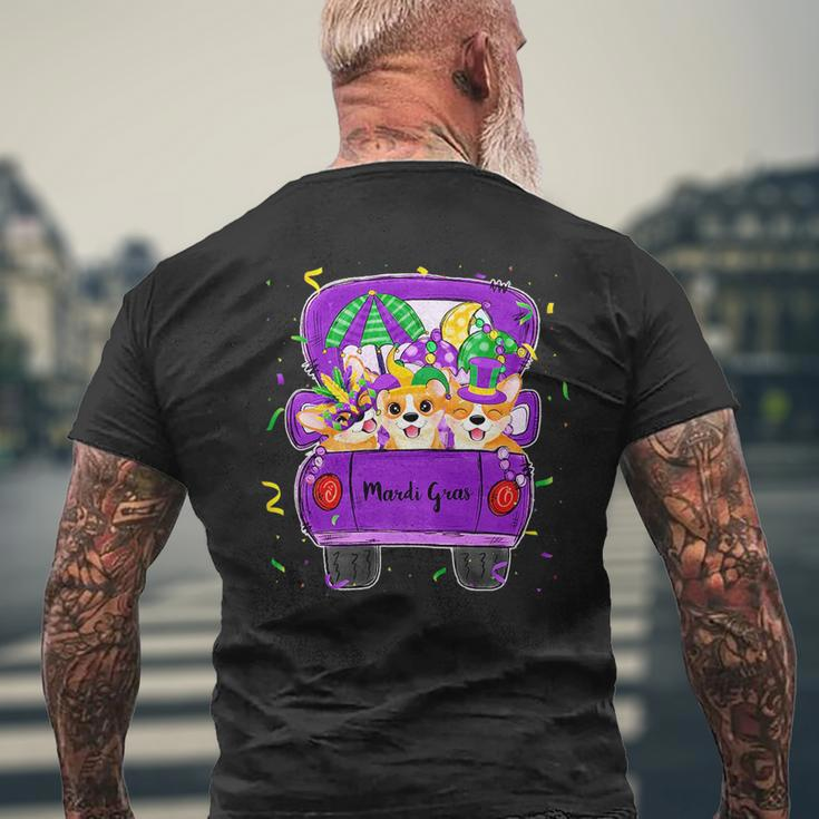 Funny Mardi Gras Truck Jester Corgi Dogs Fat Tuesday Parade Mens Back Print T-shirt Gifts for Old Men