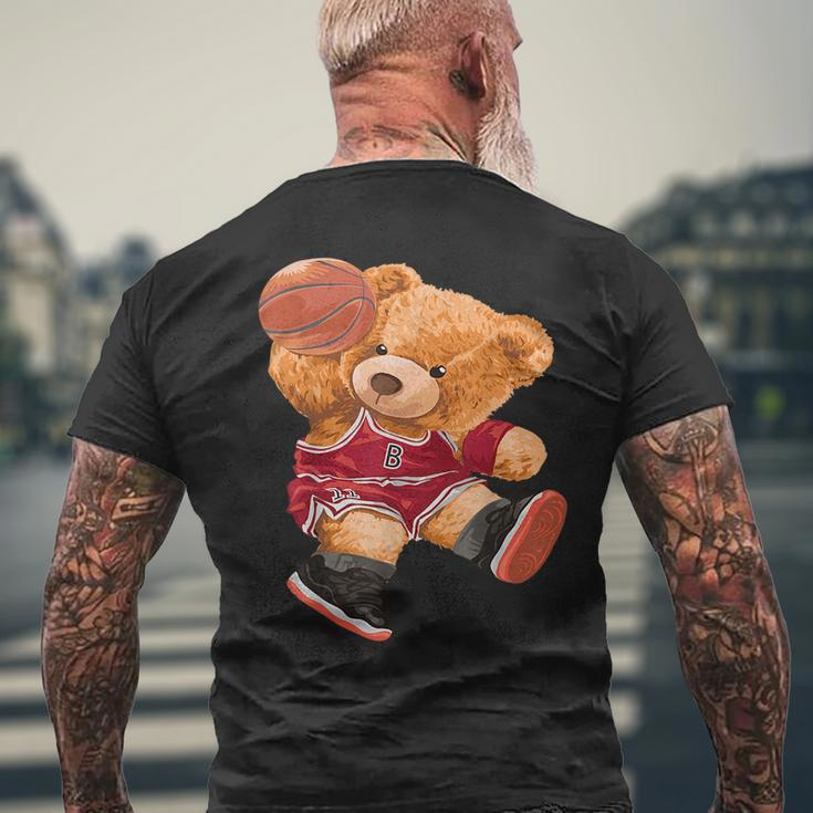 Funny Teddy Bear Basketball Slam Dunk Sport Cute Cartoon Teddy Bear Funny Gifts Mens Back Print T-shirt Gifts for Old Men