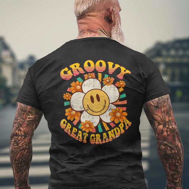Groovy Great Grandpa Daisy Flower Smile Face 60S 70S Family Mens Back Print T-shirt Gifts for Old Men