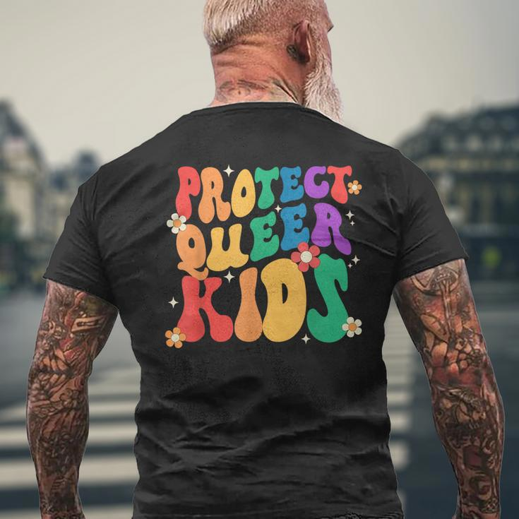 Groovy Heart Shape Protect Queer Kids Lgbt Pride Month Ally Mens Back Print T-shirt Gifts for Old Men