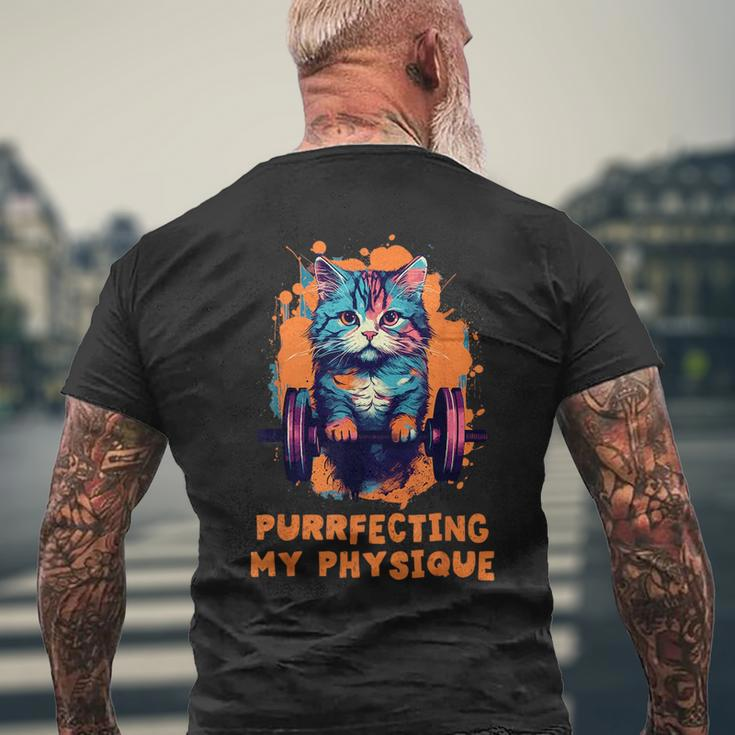 Gym Workout Or Fitness Gift Funny Cat In A Gym Mens Back Print T-shirt Gifts for Old Men