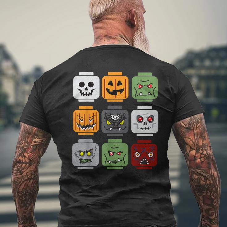 Halloween Building Brick Head Pumpkin Ghost Zombie Friends Men's T-shirt Back Print Gifts for Old Men