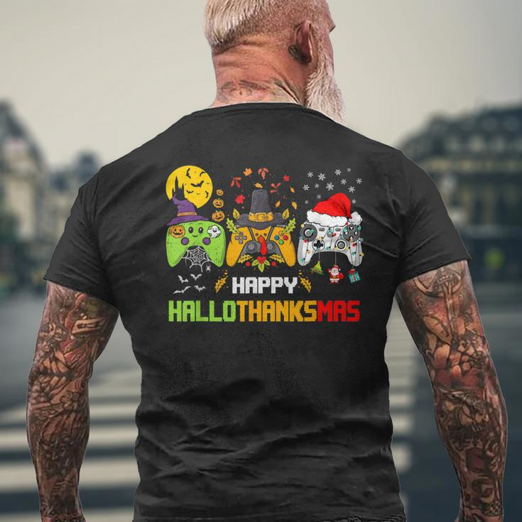 Happy Hallothanksmas Video Games Controller Halloween Xmas Men's T-shirt Back Print Gifts for Old Men