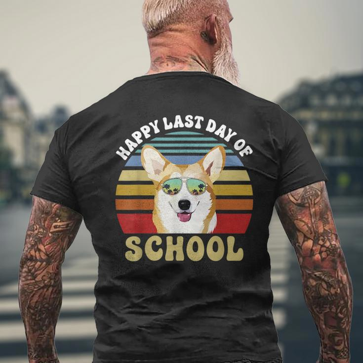 Happy Last Day Of School Corgi Dog Summer Beach Vibe Mens Back Print T-shirt Gifts for Old Men