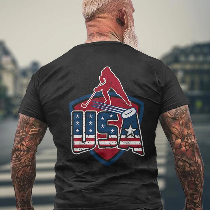 Hockey Usa 2018 Winter Games Red White And Blue Mens Back Print T-shirt Gifts for Old Men