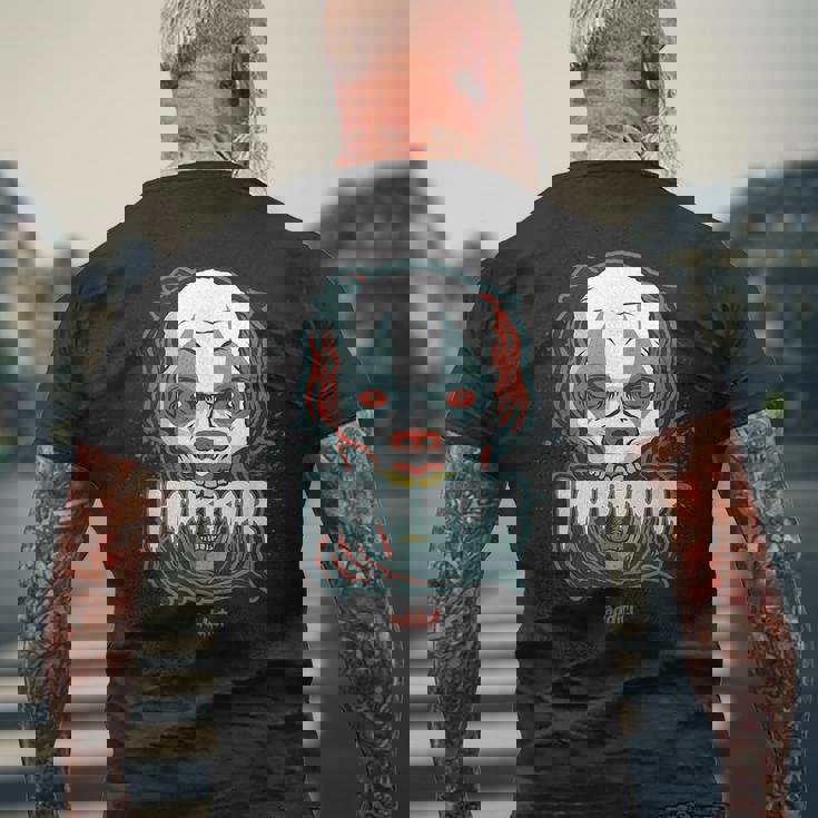 Horror Addict Scary Clown Mask Halloween Party Scary Clown Men's T-shirt Back Print Gifts for Old Men