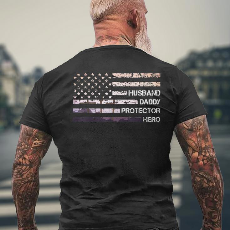 Husband Daddy Protector Hero Fathers Day Dad Papa Idea Men's Back Print T-shirt Gifts for Old Men