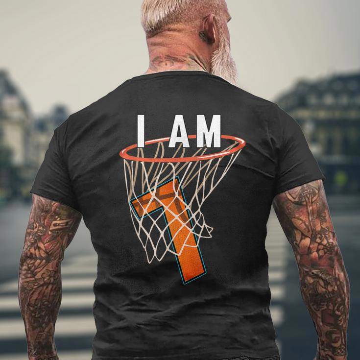 I Am 7 Basketball Themed 7Th Birthday Party Celebration Mens Back Print T-shirt Gifts for Old Men
