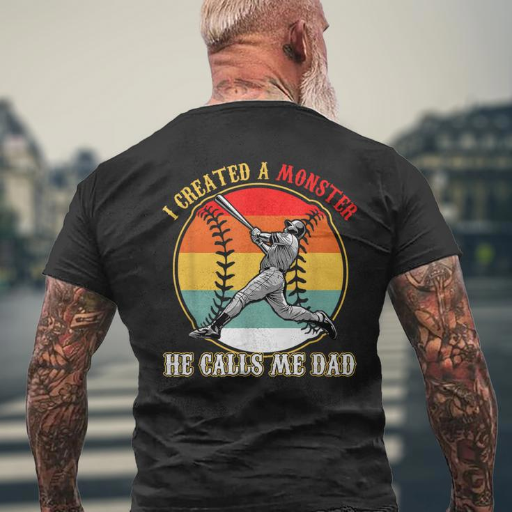 I Created A Monster He Call Me Dad Baseball Fathers Day Mens Back Print T-shirt Gifts for Old Men
