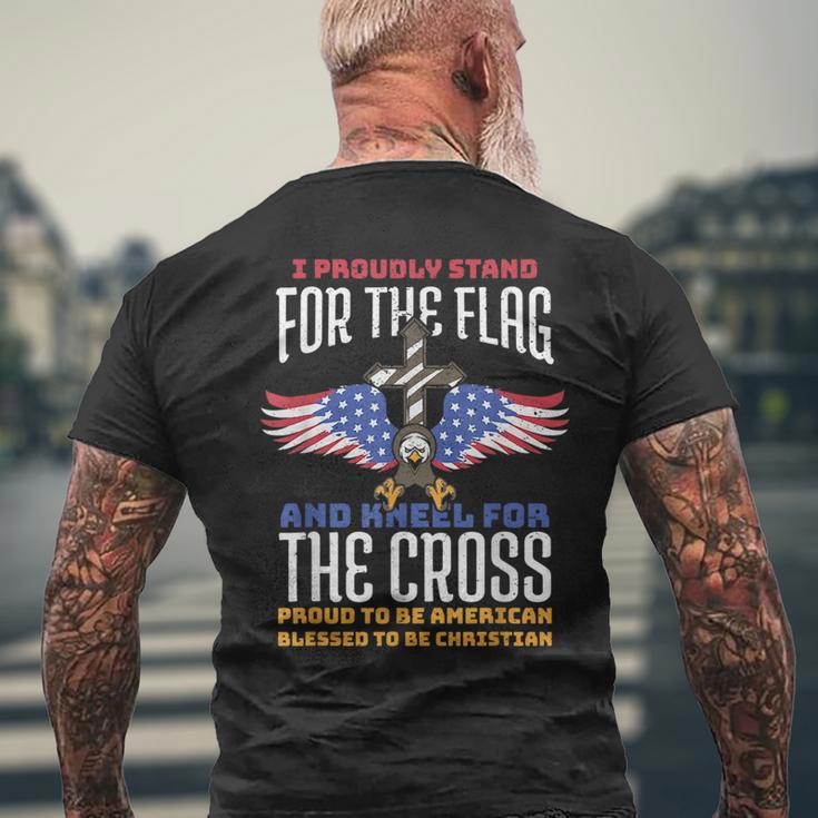 I Proudly Stand For The Flag And Kneel For The Cross Veteran Mens Back Print T-shirt Gifts for Old Men