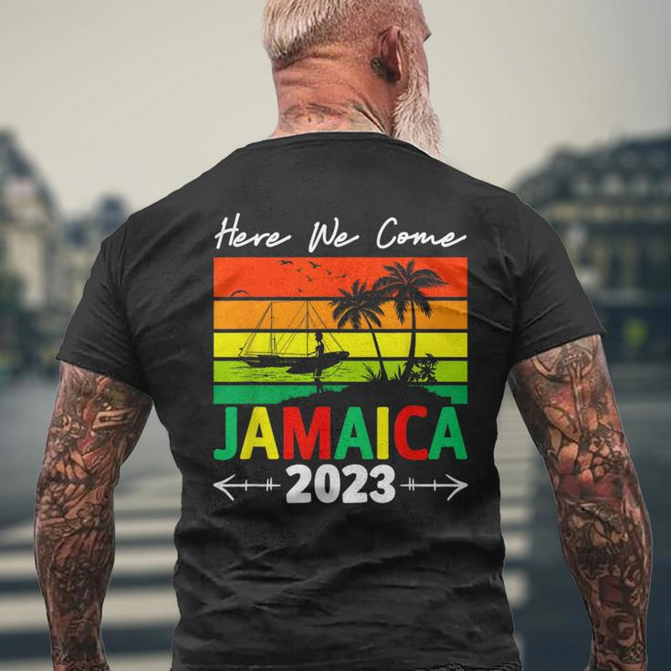 Jamaica Here We Come Matching Family 2023 Dream Vacation Mens Back Print T-shirt Gifts for Old Men