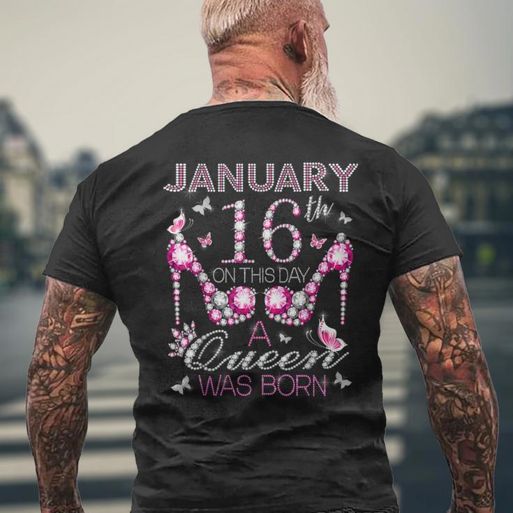 On January 16Th A Queen Was Born Aquarius Capricorn Birthday Men's T-shirt Back Print Gifts for Old Men