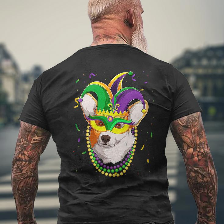 Jester Welsh Corgi Dog Mask Beads Fat Tuesday Parade Kids Mens Back Print T-shirt Gifts for Old Men