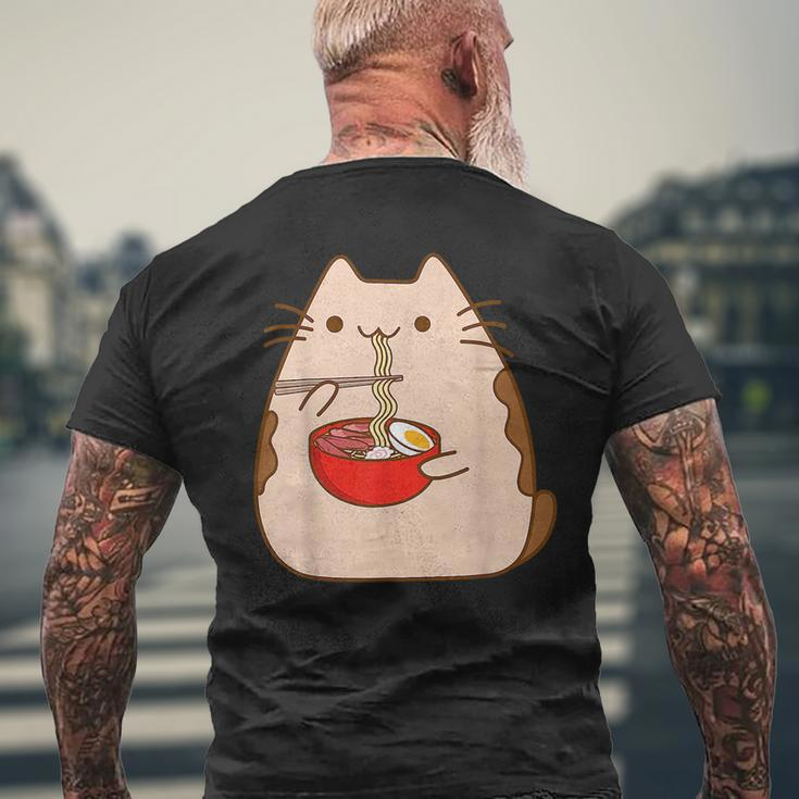 Kawaii Cat Eating Ramen Noodles Japanese Food Anime Kids Mens Back Print T-shirt Gifts for Old Men